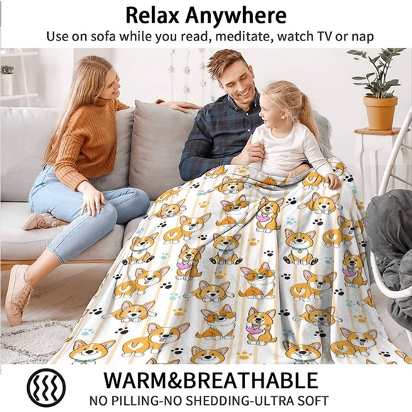 New - Corgi Patterned Lightweight Flannel Throw Blanket 50x60 inches - Picture 7 of 9